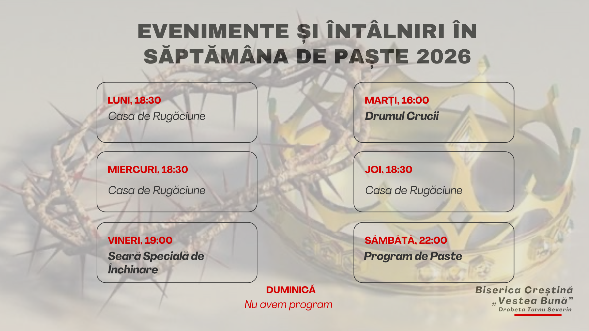 Evenimente și Întâlniri în Săptămâna de Paște 2026
